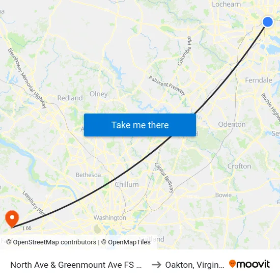 North Ave & Greenmount Ave FS Wb to Oakton, Virginia map