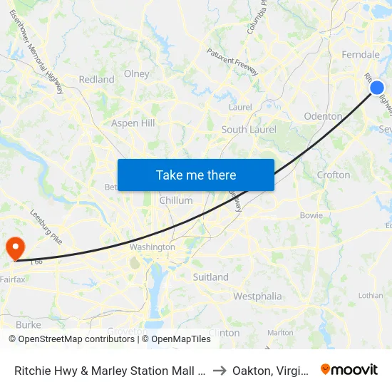 Ritchie Hwy & Marley Station Mall Sb to Oakton, Virginia map