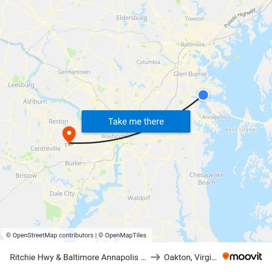 Ritchie Hwy & Baltimore Annapolis Blvd to Oakton, Virginia map