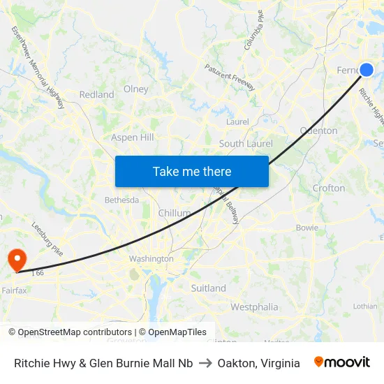 Ritchie Hwy & Glen Burnie Mall Nb to Oakton, Virginia map