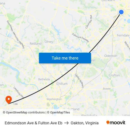 Edmondson Ave & Fulton Ave Eb to Oakton, Virginia map