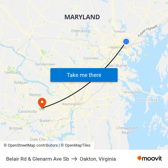 Belair Rd & Glenarm Ave Sb to Oakton, Virginia map