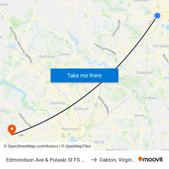 Edmondson Ave & Pulaski St FS Wb to Oakton, Virginia map