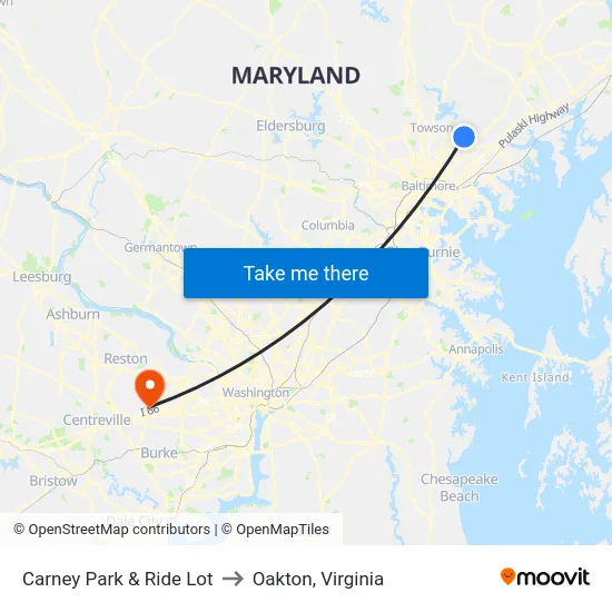 Carney Park & Ride Lot to Oakton, Virginia map