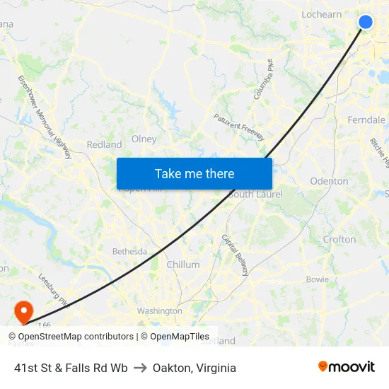 41st St & Falls Rd Wb to Oakton, Virginia map