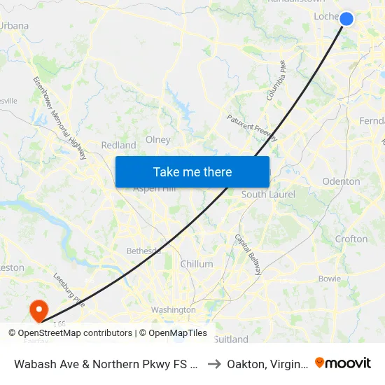 Wabash Ave & Northern Pkwy FS Sb to Oakton, Virginia map