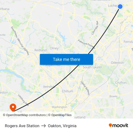 Rogers Ave Station to Oakton, Virginia map