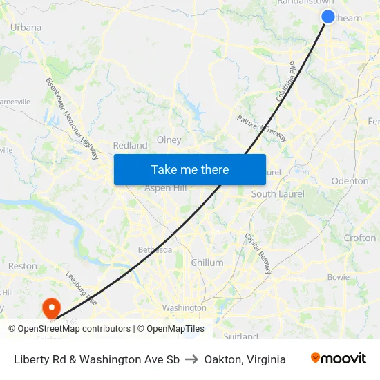Liberty Rd & Washington Ave Sb to Oakton, Virginia map