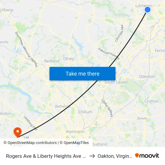 Rogers Ave & Liberty Heights Ave Sb to Oakton, Virginia map
