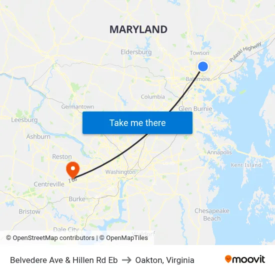 Belvedere Ave & Hillen Rd Eb to Oakton, Virginia map