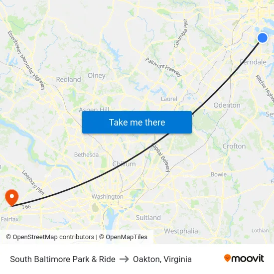 South Baltimore Park & Ride to Oakton, Virginia map