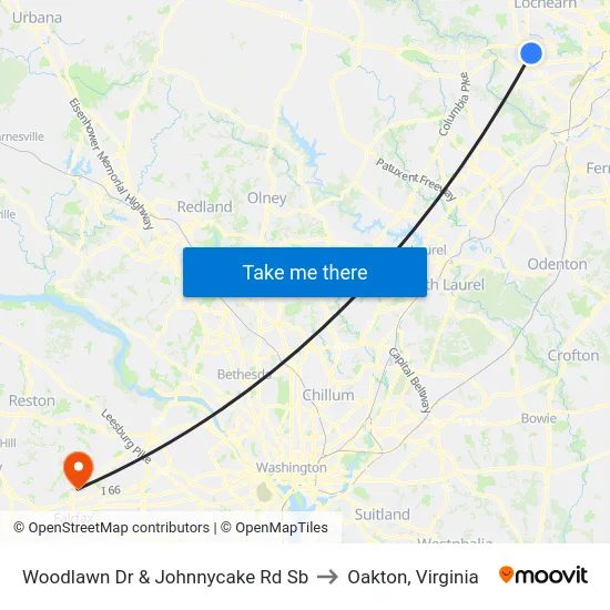 Woodlawn Dr & Johnnycake Rd Sb to Oakton, Virginia map