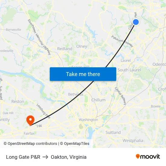 Long Gate P&R to Oakton, Virginia map