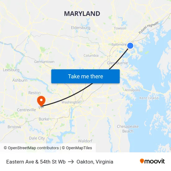 Eastern Ave & 54th St Wb to Oakton, Virginia map