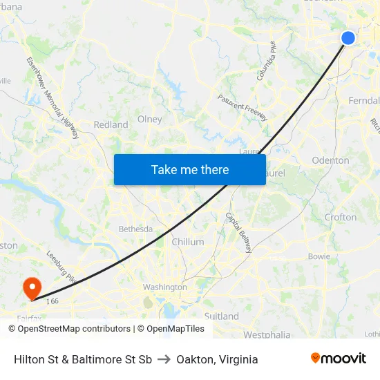 Hilton St & Baltimore St Sb to Oakton, Virginia map
