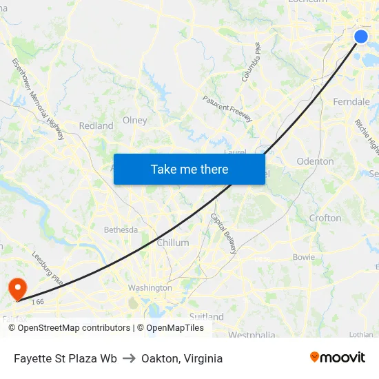 Fayette St Plaza Wb to Oakton, Virginia map