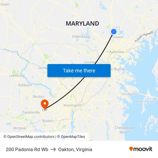 200 Padonia Rd Wb to Oakton, Virginia map