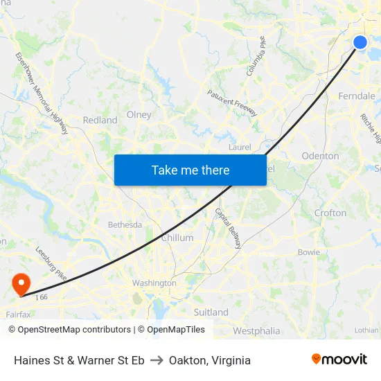 Haines St & Warner St Eb to Oakton, Virginia map