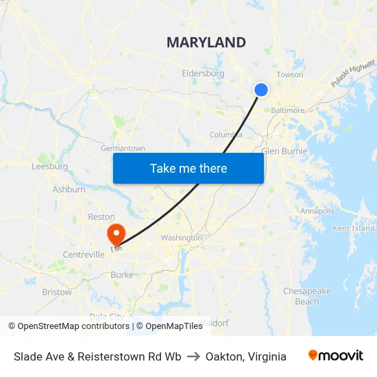 Slade Ave & Reisterstown Rd Wb to Oakton, Virginia map