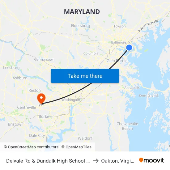 Delvale Rd & Dundalk High School Nb to Oakton, Virginia map