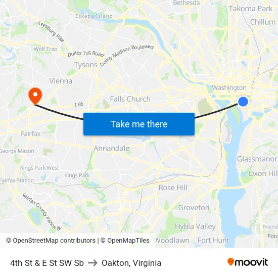 4th St & E St SW Sb to Oakton, Virginia map