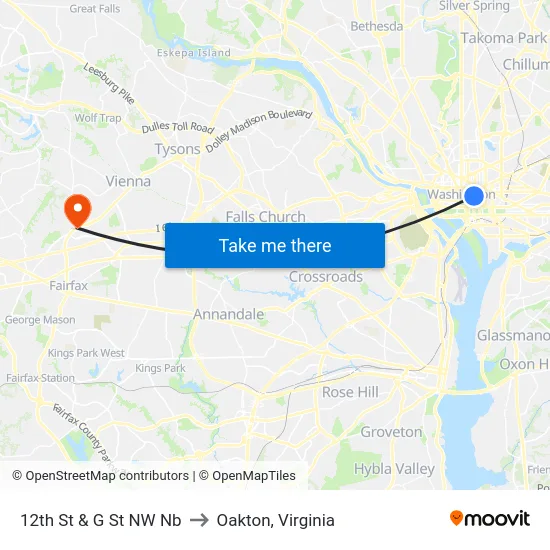 12th St & G St NW Nb to Oakton, Virginia map