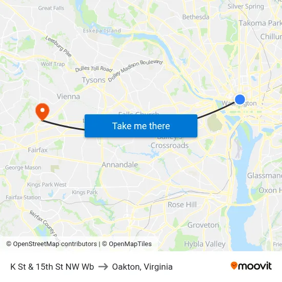 K St & 15th St NW Wb to Oakton, Virginia map