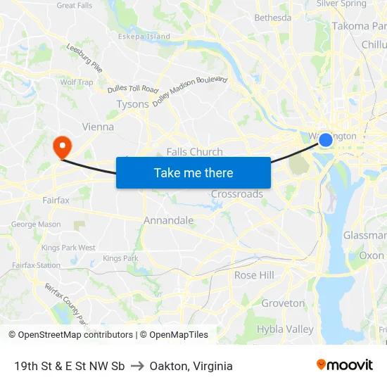 19th St & E St NW Sb to Oakton, Virginia map