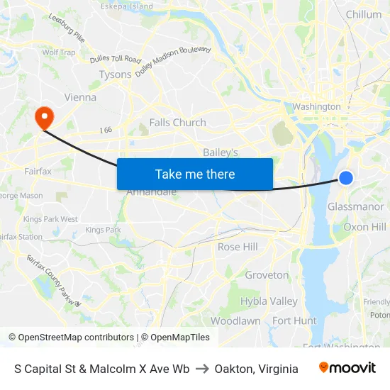 S Capital St & Malcolm X Ave Wb to Oakton, Virginia map