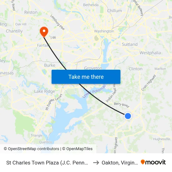 St Charles Town Plaza (J.C. Penney) to Oakton, Virginia map