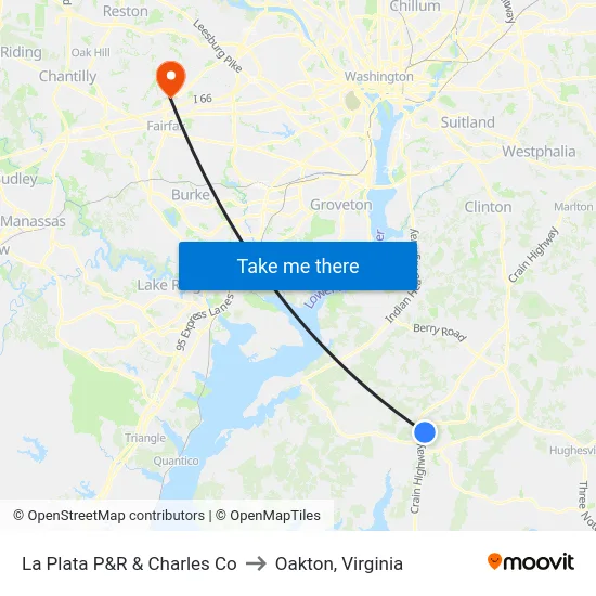 La Plata P&R & Charles Co to Oakton, Virginia map