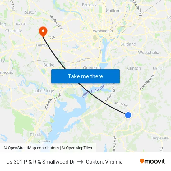 Us 301 P & R & Smallwood Dr to Oakton, Virginia map