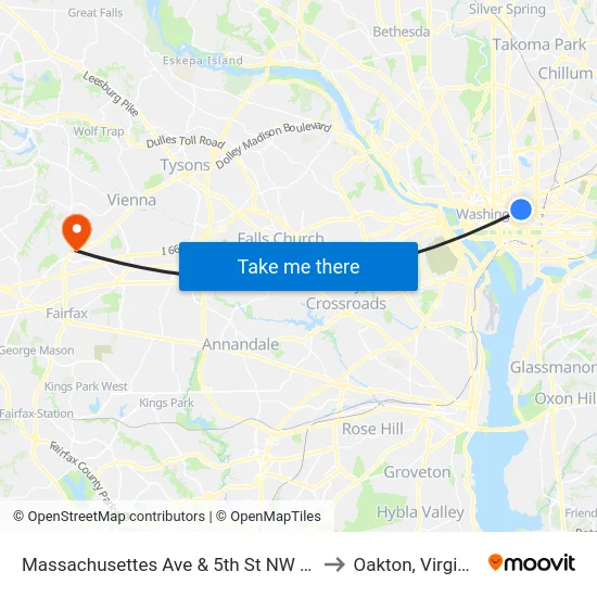 Massachusettes Ave & 5th St NW Eb to Oakton, Virginia map