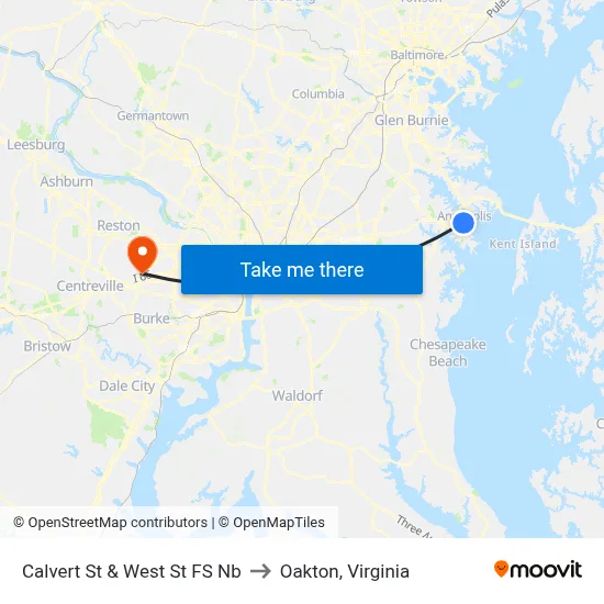 Calvert St & West St FS Nb to Oakton, Virginia map