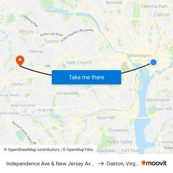 Independence Ave & New Jersey Ave SE Eb to Oakton, Virginia map