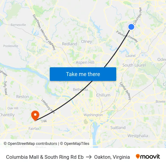 Columbia Mall & South Ring Rd Eb to Oakton, Virginia map
