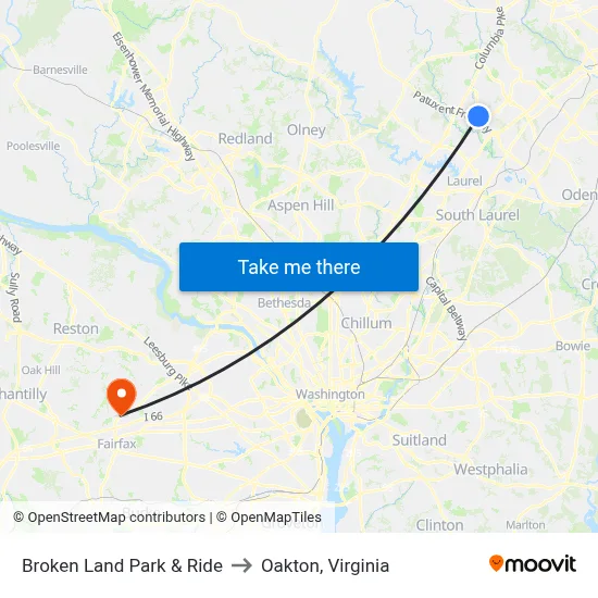 Broken Land Park & Ride to Oakton, Virginia map