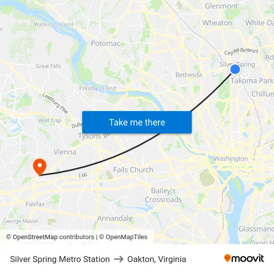 Silver Spring Metro Station to Oakton, Virginia map