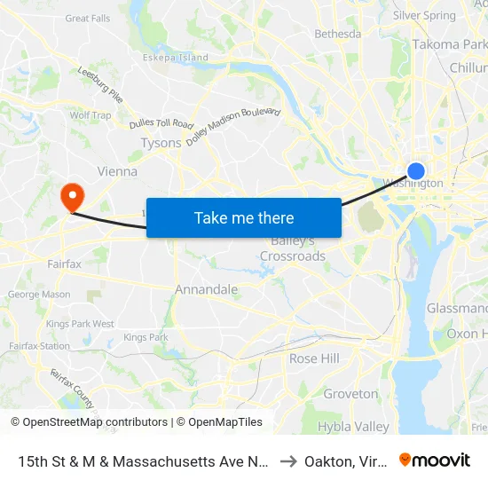 15th St & M & Massachusetts Ave NW Mid Nb to Oakton, Virginia map