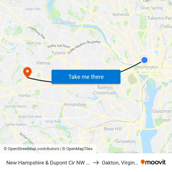 New Hampshire & Dupont Cir NW Sb to Oakton, Virginia map
