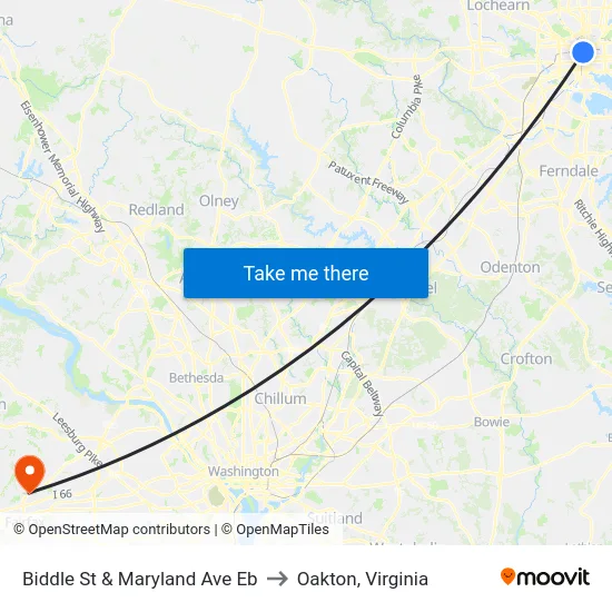 Biddle St & Maryland Ave Eb to Oakton, Virginia map