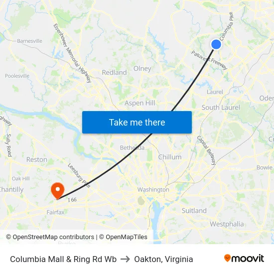 Columbia Mall & Ring Rd Wb to Oakton, Virginia map