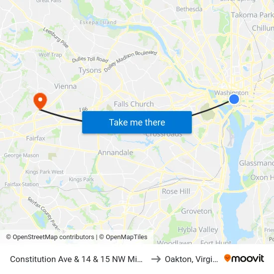 Constitution Ave & 14 & 15 NW Mid Wb to Oakton, Virginia map