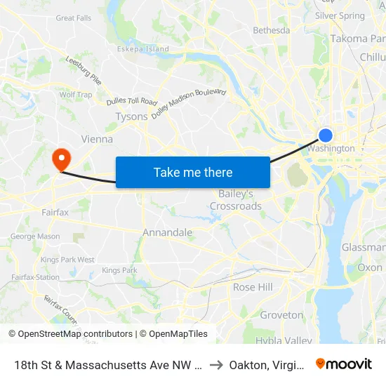 18th St & Massachusetts Ave NW Nb to Oakton, Virginia map