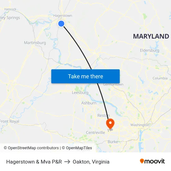Hagerstown & Mva P&R to Oakton, Virginia map