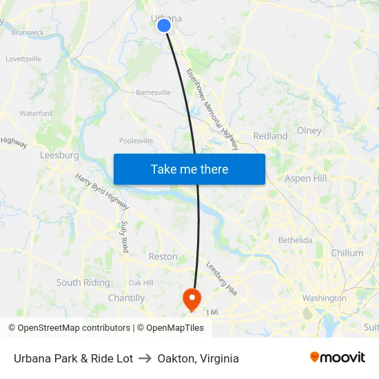 Urbana Park & Ride Lot to Oakton, Virginia map