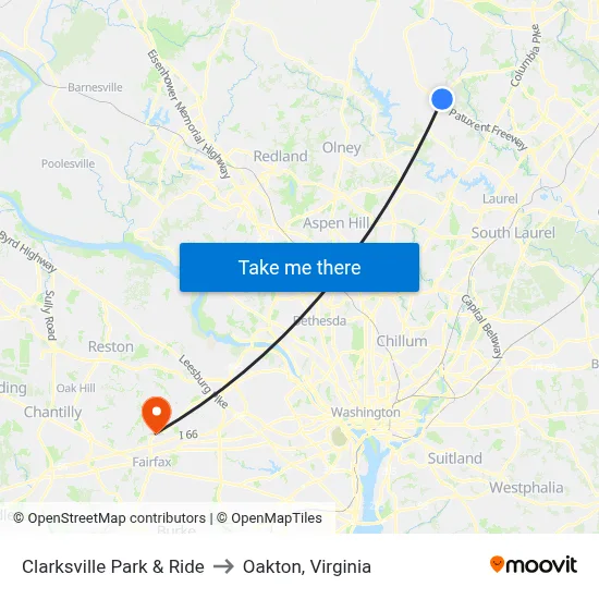 Clarksville Park & Ride to Oakton, Virginia map