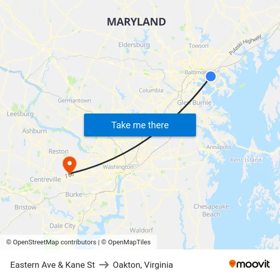Eastern Ave & Kane St to Oakton, Virginia map