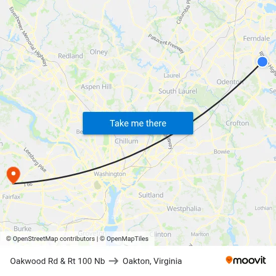 Oakwood Rd & Rt 100 Nb to Oakton, Virginia map