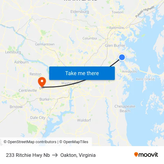 233 Ritchie Hwy Nb to Oakton, Virginia map